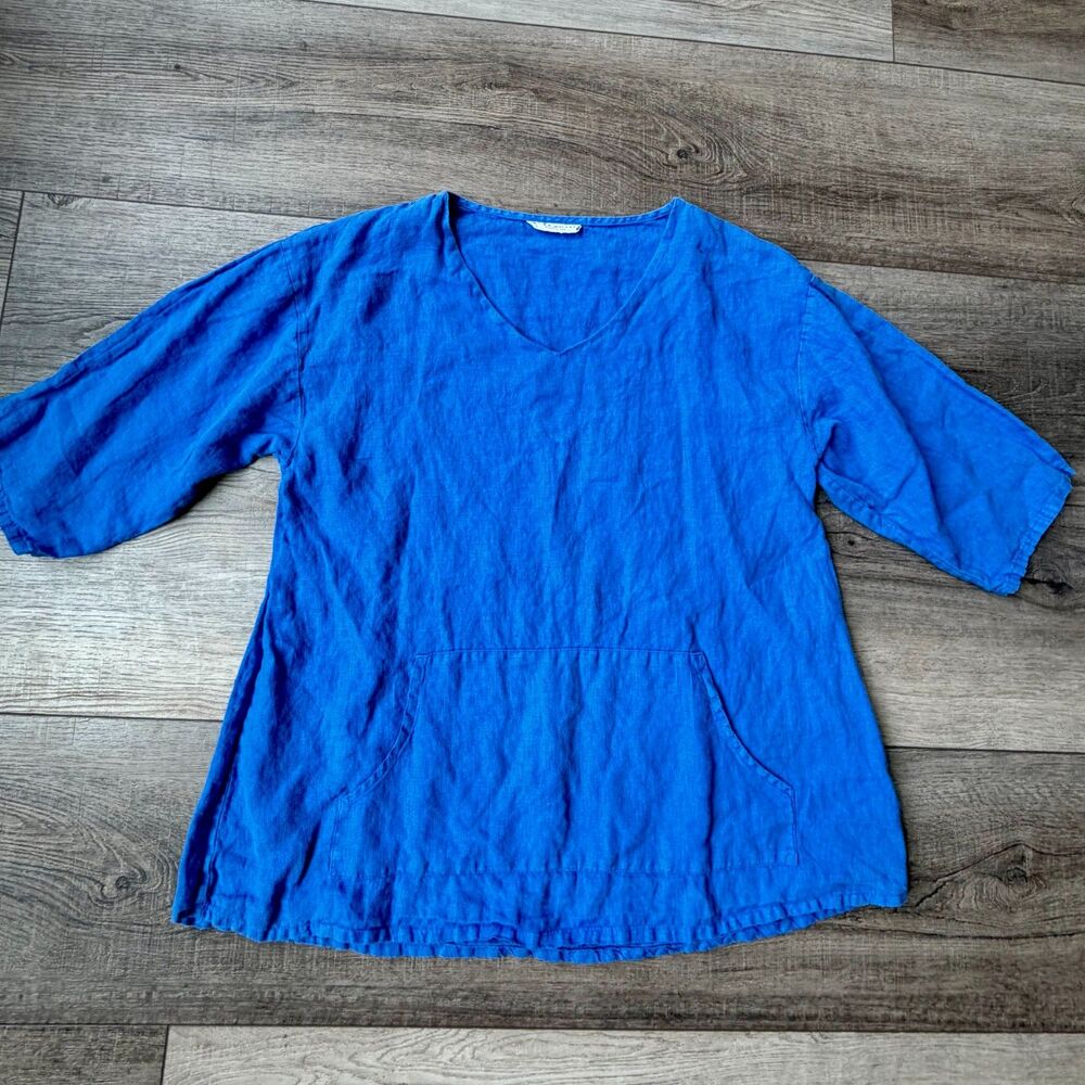 Byrn Walker Linen Top Blouse Pockets 3/4 Sleeves Light Summer Minimalistic